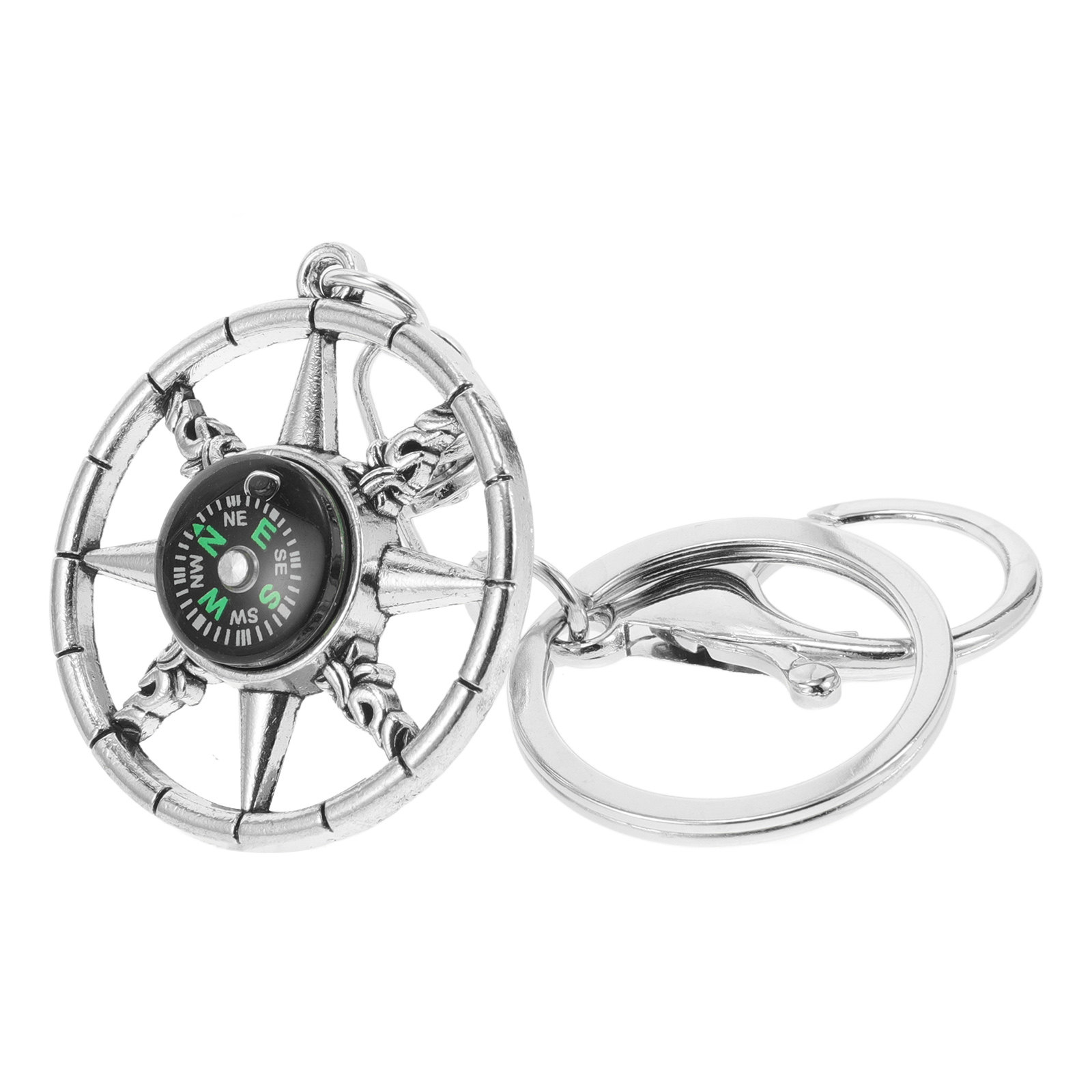Compass Keychain Mini - Mini Compass Keychain Metal Rudder Nautical